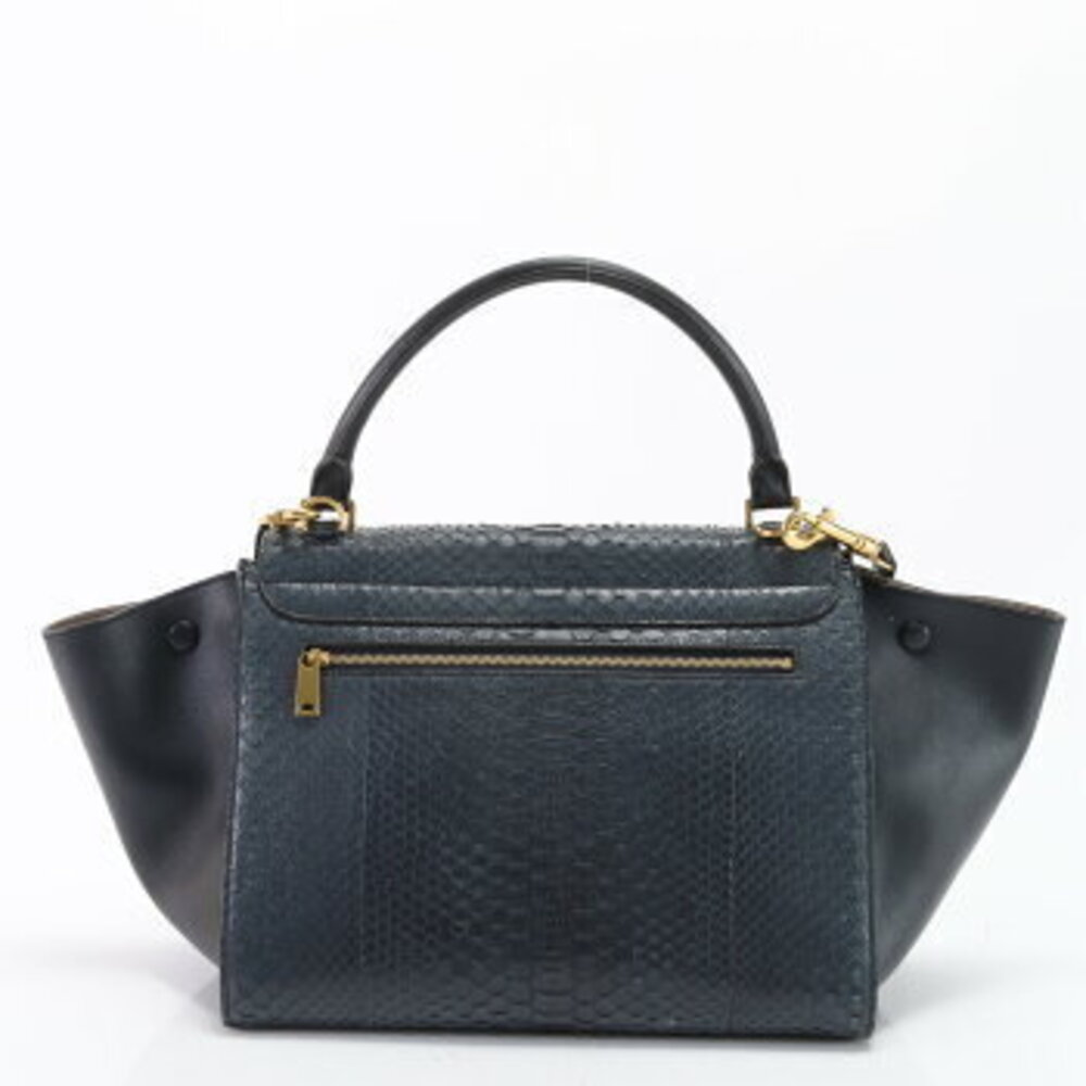 Celine Blue Tote Leather Python Trapeze Shoulder H Navy Handbag Bag - Picture 5 of 14